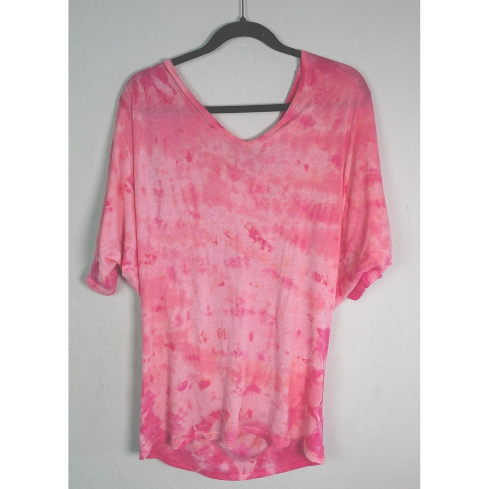 Michael Stars T-Shirt Womens One‎ Size Pink Tie Dye V-Neck Dolman Sleeve Relaxed